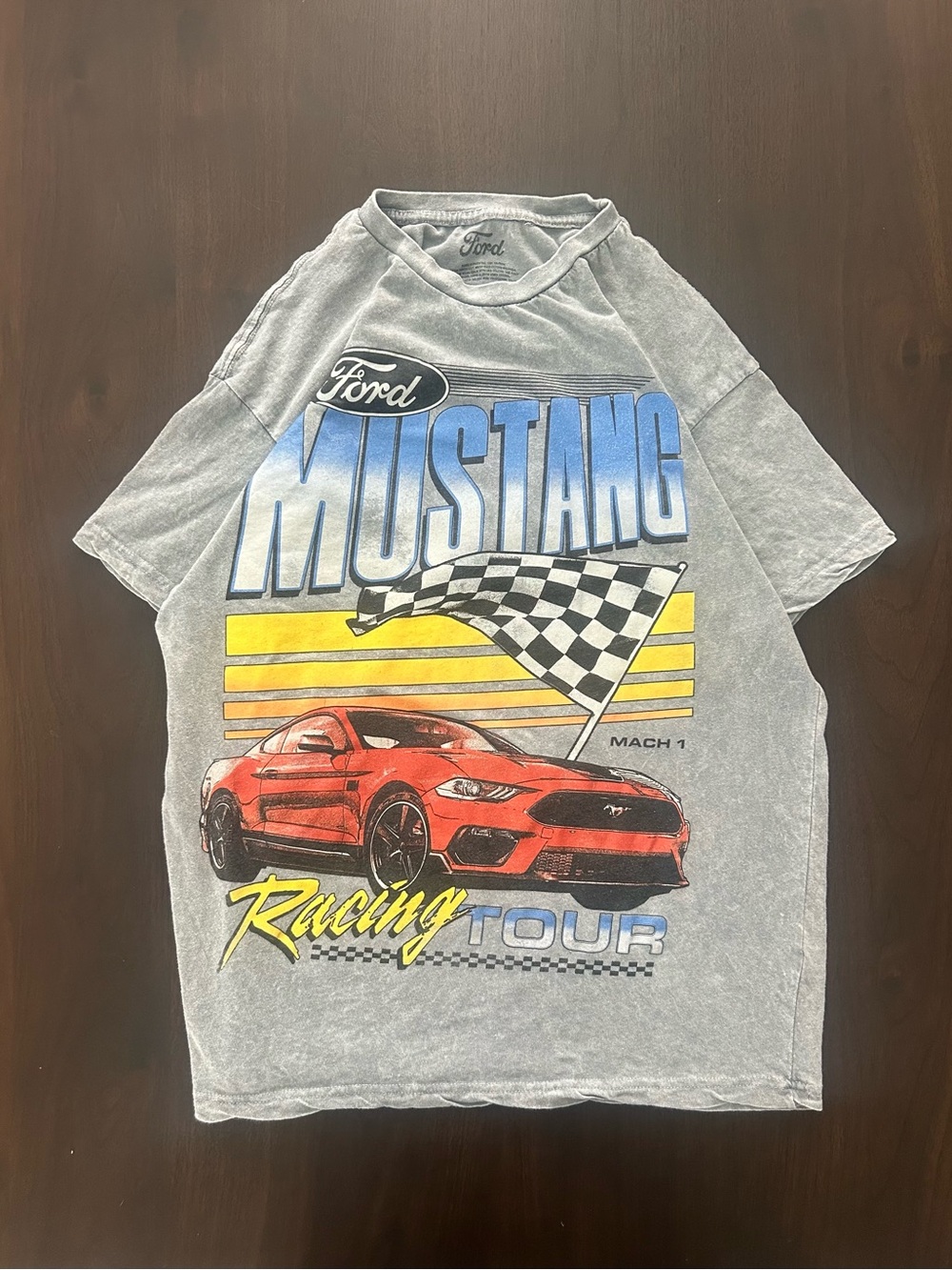 Ford‎ Mustang Mach 1 Racing Tour Graphic Tee Grey Wash Streetwear Mens Size L